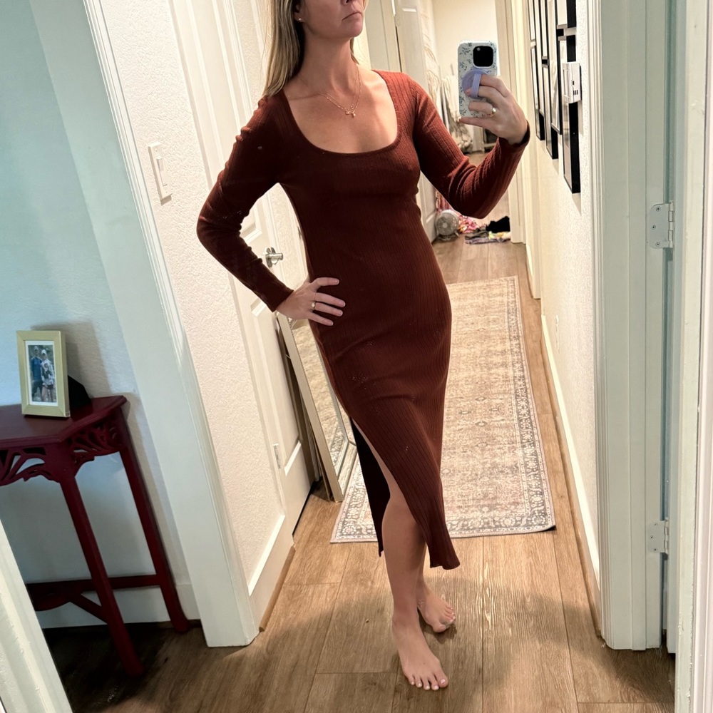 Wild Fable Red Ribbed Slit Bodycon Dress
